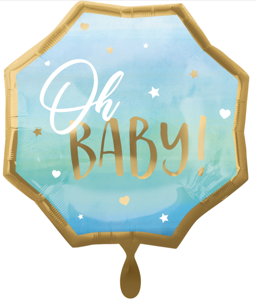 XL Folienballon Figur - Oh Baby, blau - ø 55cm